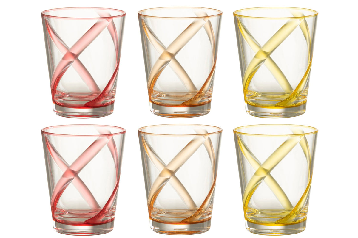 J-Line szklanka do wody 44 cl, nietłukąca, z liniami, mix wzorów – 6 sztuk