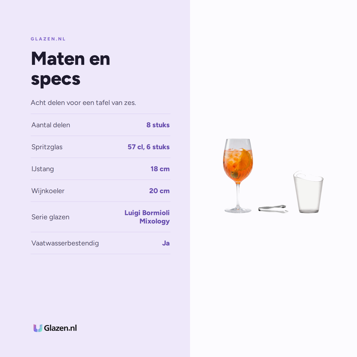 Maten en specificaties van de Aperol Spritz Box 8-Delig (6 Spritzglazen, IJstang & Wijnkoeler)