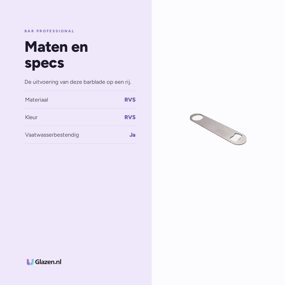 Maten en specificaties van Bar Professional Barblade Flesopener RVS