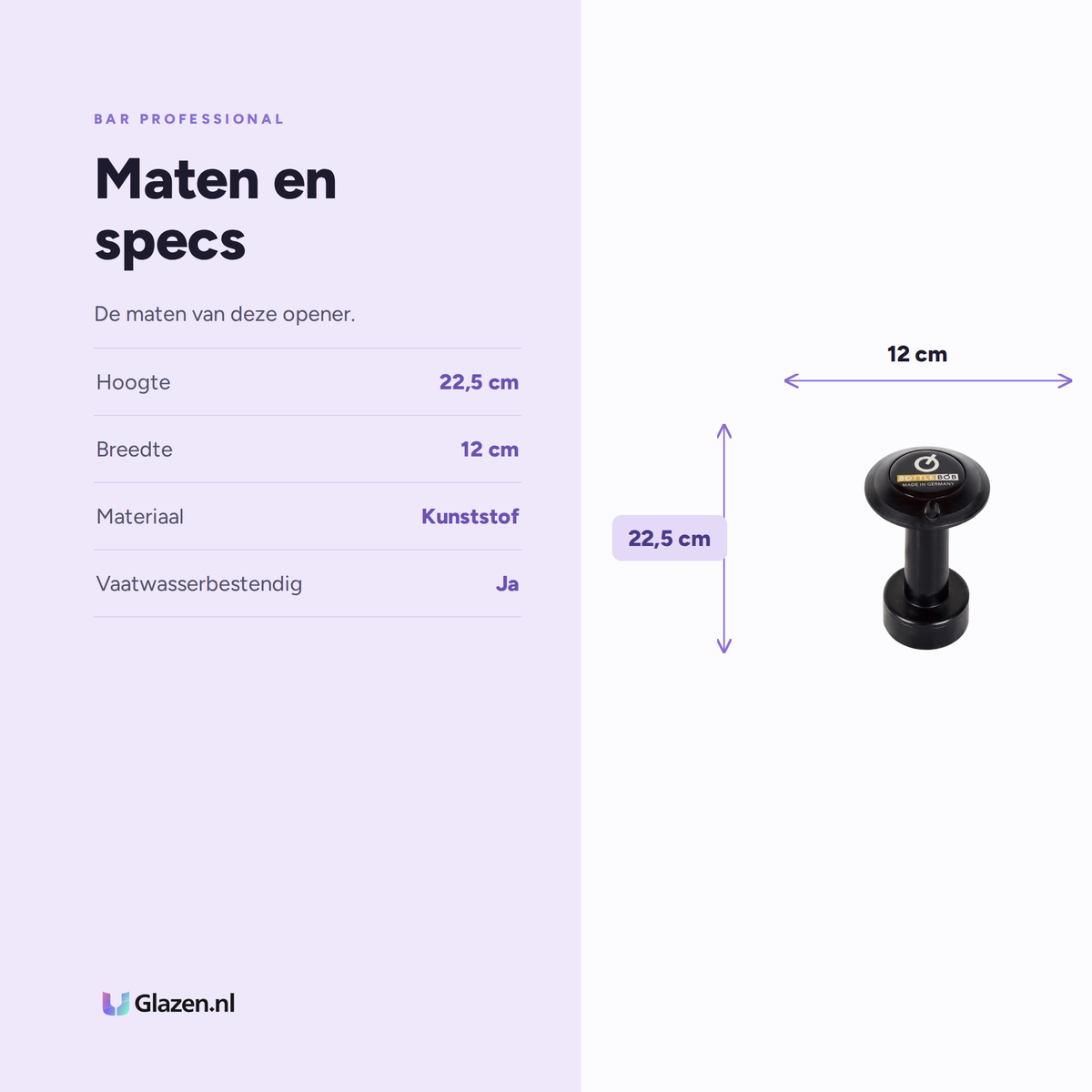 Maten en specificaties van Bar Professional Bottlebob Flesdopopener