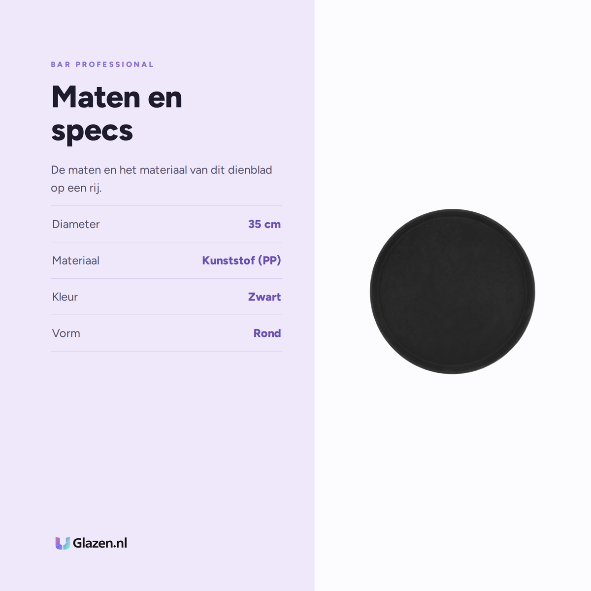 Maten en specificaties van Bar Professional Dienblad Antislip Zwart 35 cm