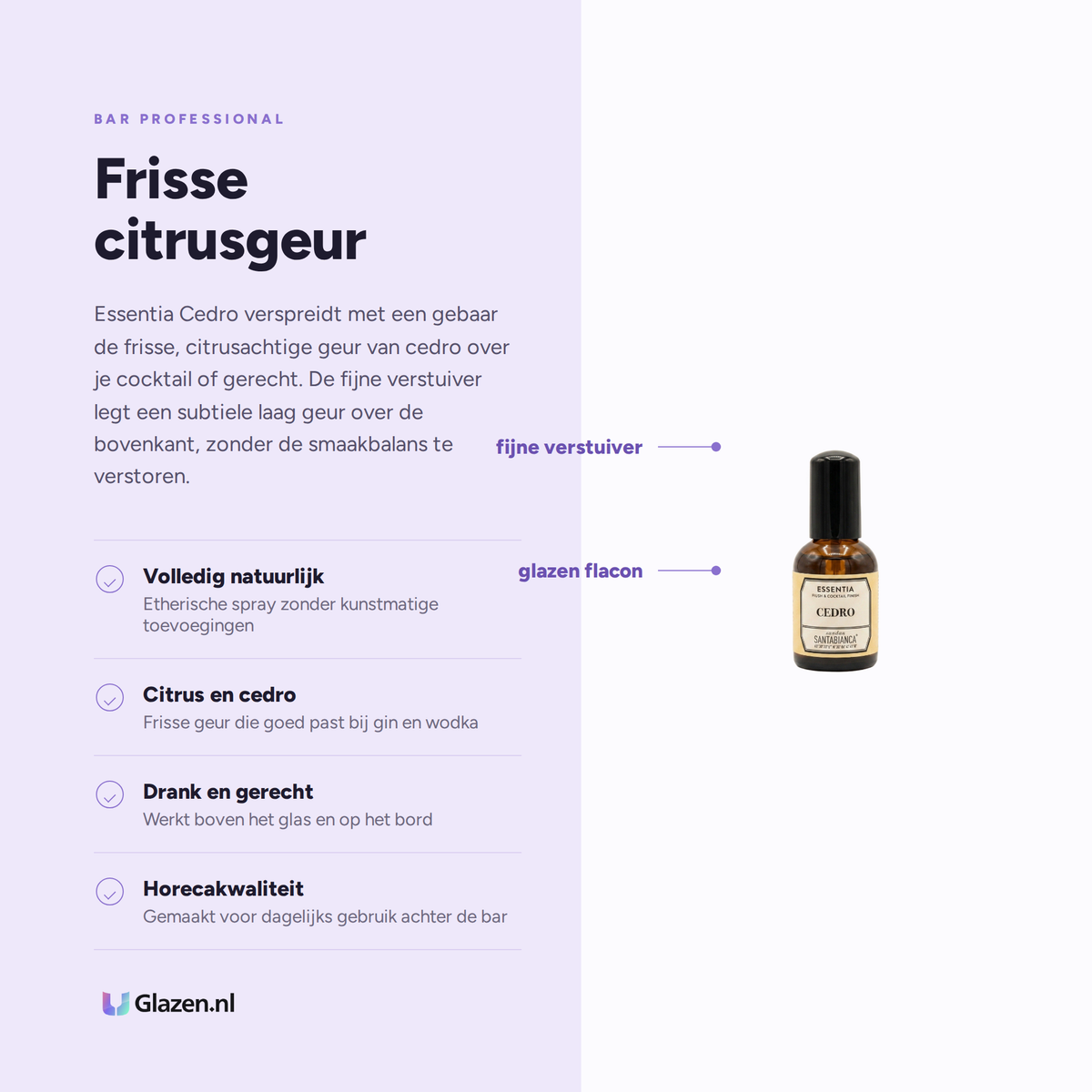 Eigenschappen van de Bar Professional Essentia Cedro aromaspray van 50 ml