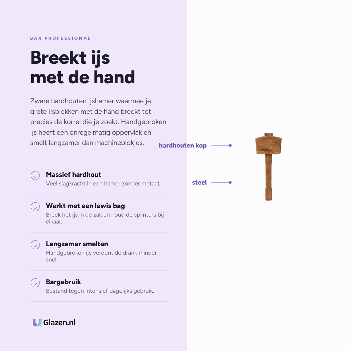 Eigenschappen van de Bar Professional IJshamer Hout