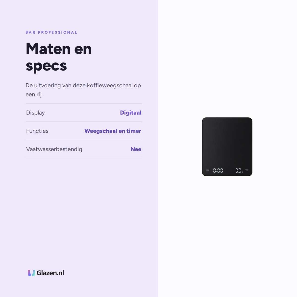 Maten en specificaties van Bar Professional Koffieweegschaal met Timer