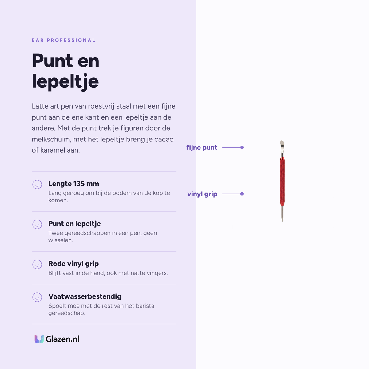 Eigenschappen van de Bar Professional Latte Art Pen RVS
