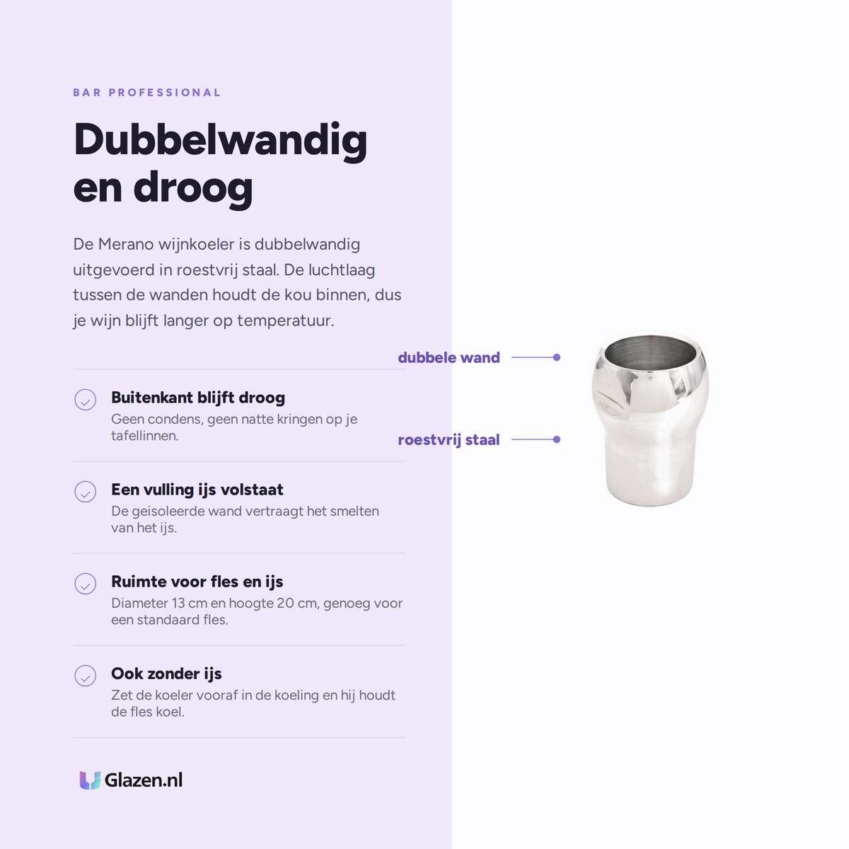 Bar Professional Merano Wijnkoeler Dubbelwandig RVS 20 Cm eigenschappen - Glazen.nl