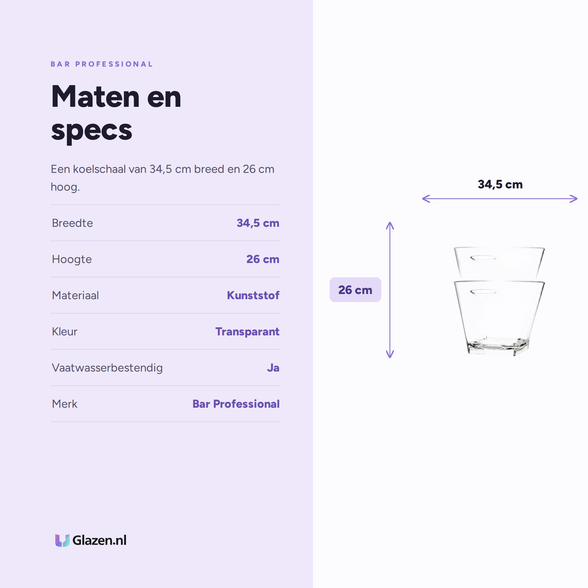 Maten en specificaties van Bar Professional Quadra Wijnkoeler Schaal Transparant 34,5 Cm