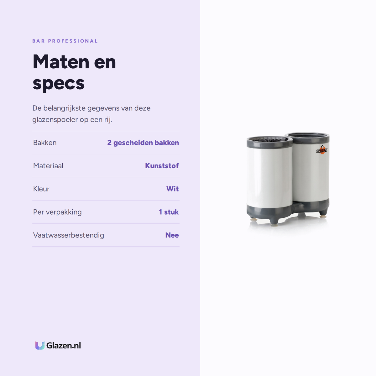 Maten en specificaties van Bar Professional Spülboy Twin-Go Glazenspoeler Wit