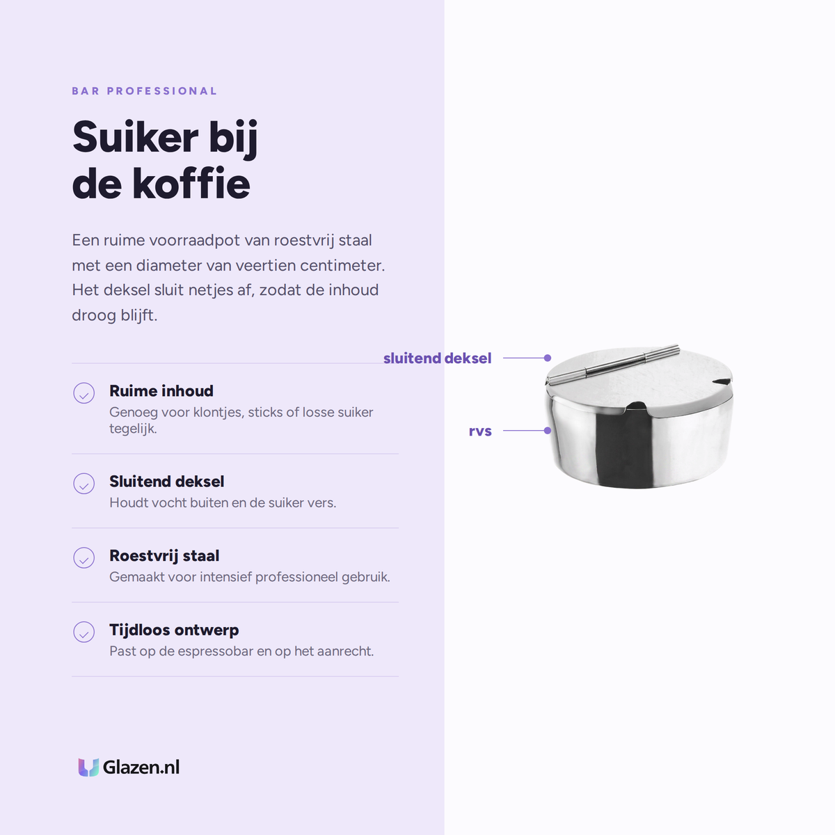Bar Professional Suikerpot RVS 14 Cm eigenschappen