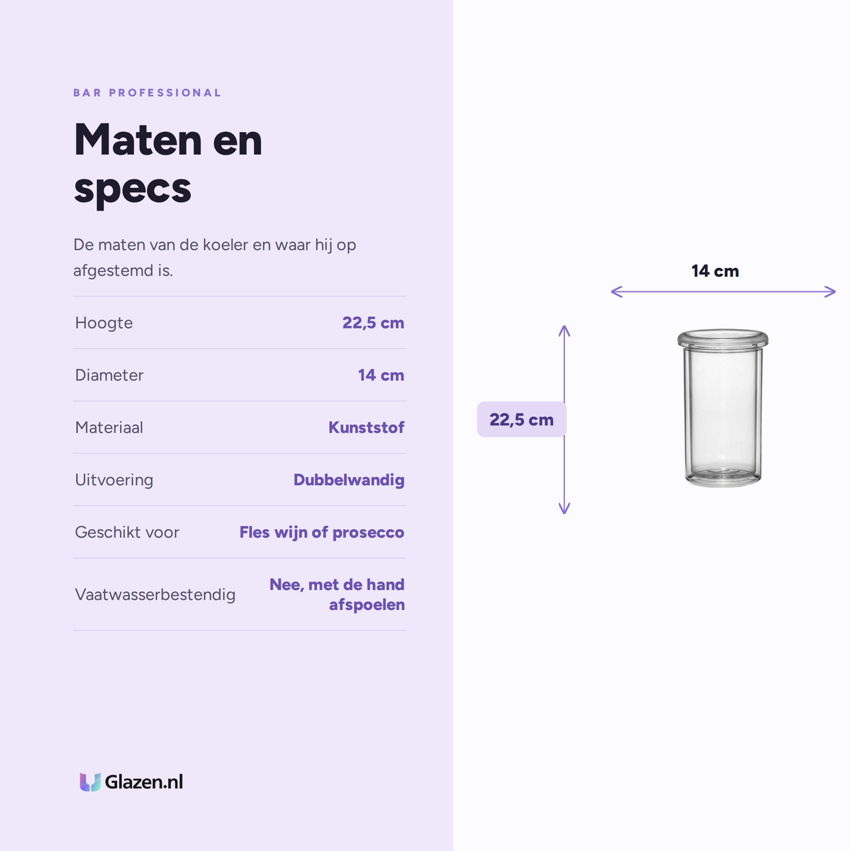 Maten en specs van Bar Professional Thermo Wijnkoeler Dubbelwandig Transparant 22,5 Cm