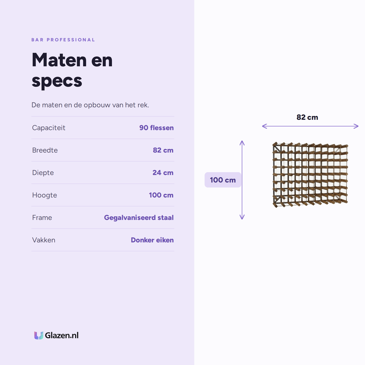 Maten en specs van Bar Professional Wijnrek 90 Flessen Donker Eiken