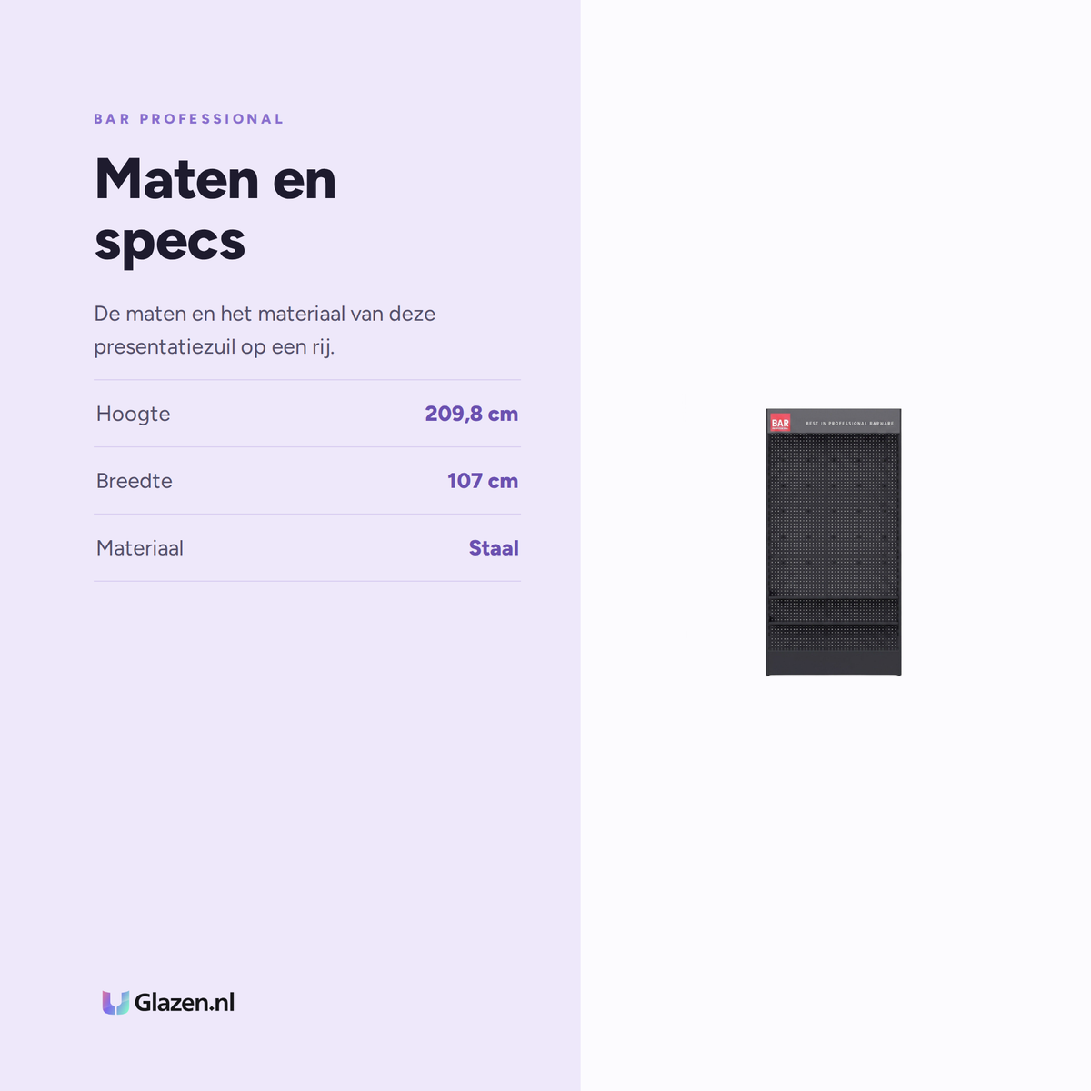 Maten en specificaties van Bar Professional Winkeldisplay Presentatiezuil