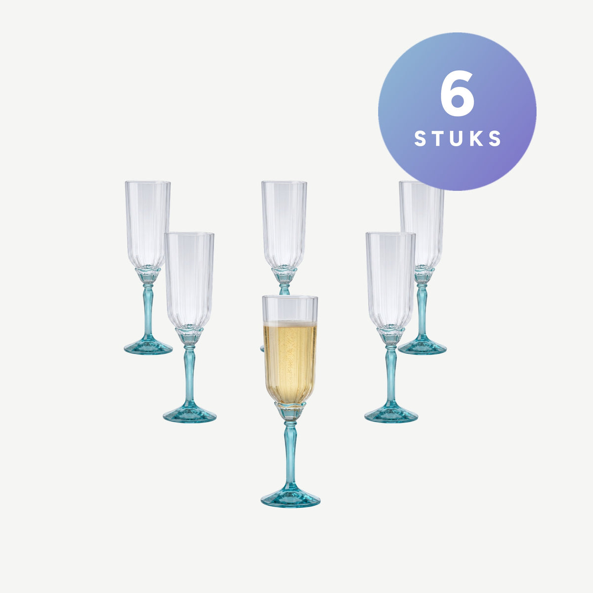 Set van 6 stuks Bormioli Rocco Florian Champagneglas Flute 21 Cl Blauw