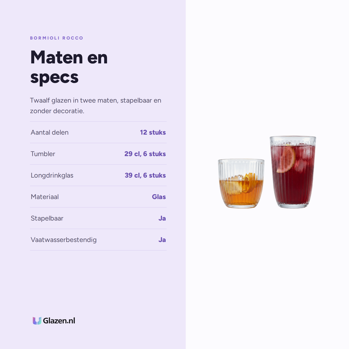 Maten en specificaties van de Bormioli Rocco Line Basisset 12-Delig (Tumbler & Longdrink)