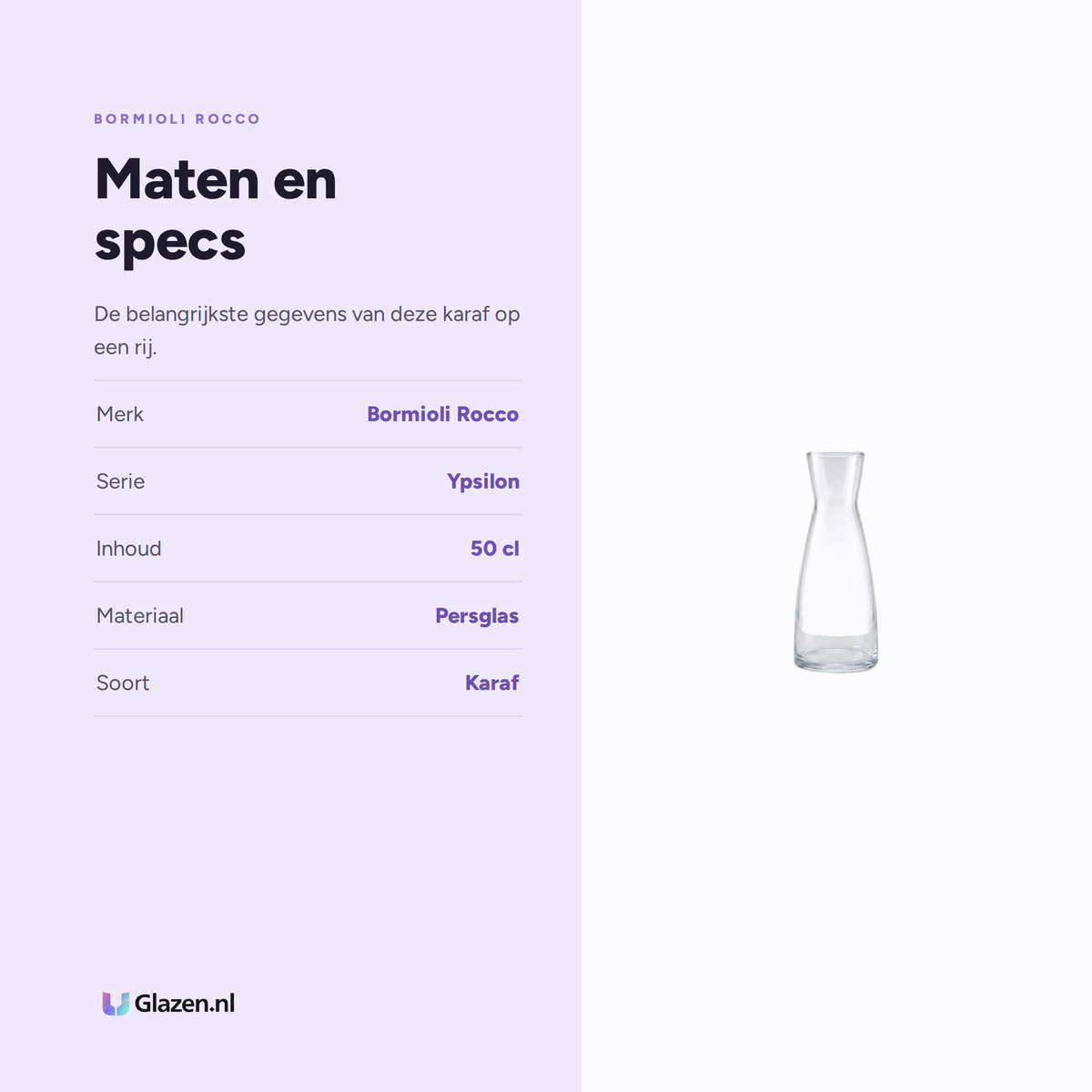 Maten en specificaties van de Bormioli Rocco Ypsilon Karaf 50 Cl