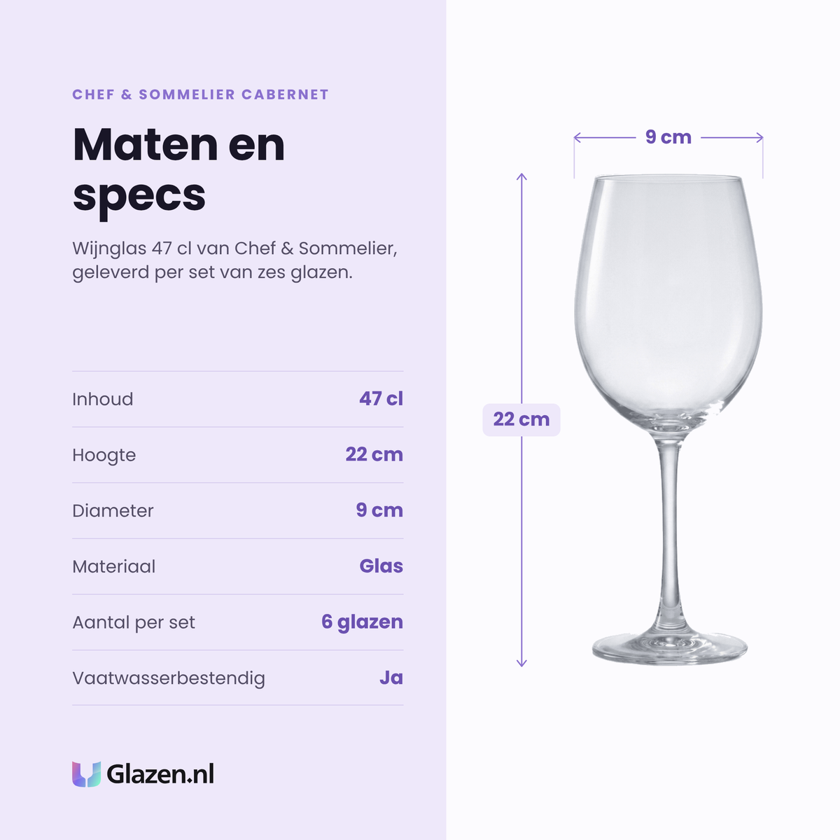 Chef & Sommelier Cabernet Tulip wijnglas 47 cl specificaties: inhoud 47 cl, hoogte 22 cm, diameter 9 cm, glas, set van 6