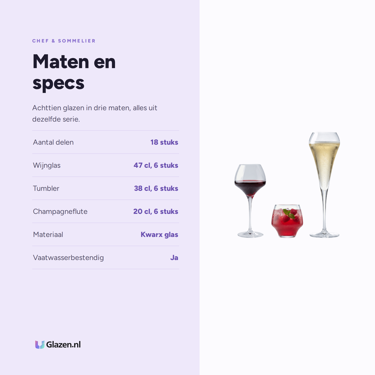 Maten en specificaties van de Chef & Sommelier Open Up Tafelset 18-Delig (Wijn, Tumbler & Champagne)