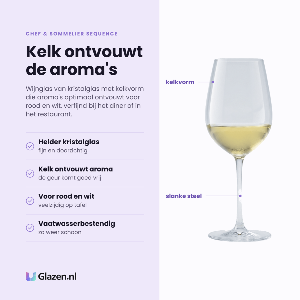 Chef & Sommelier Sequence wijnglas 35 cl eigenschappen: helder kristalglas, kelk ontvouwt aroma, voor rood en wit, vaatwasserbestendig