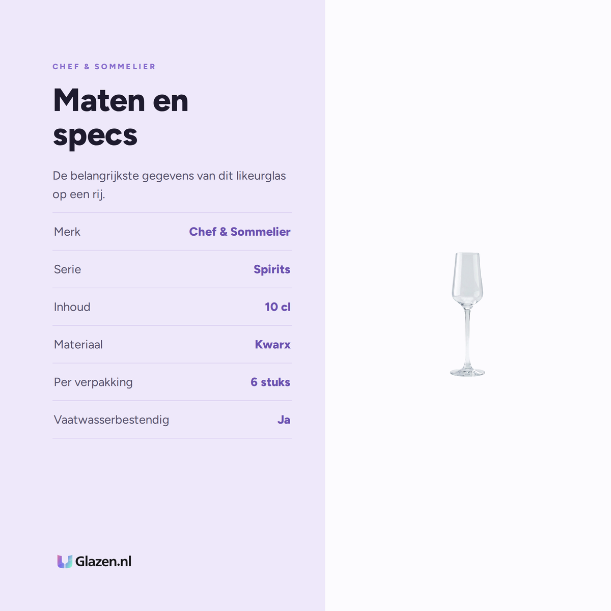 Chef & Sommelier Spirits Likeurglas 10 Cl Cordinal, 6 stuks maten en specs