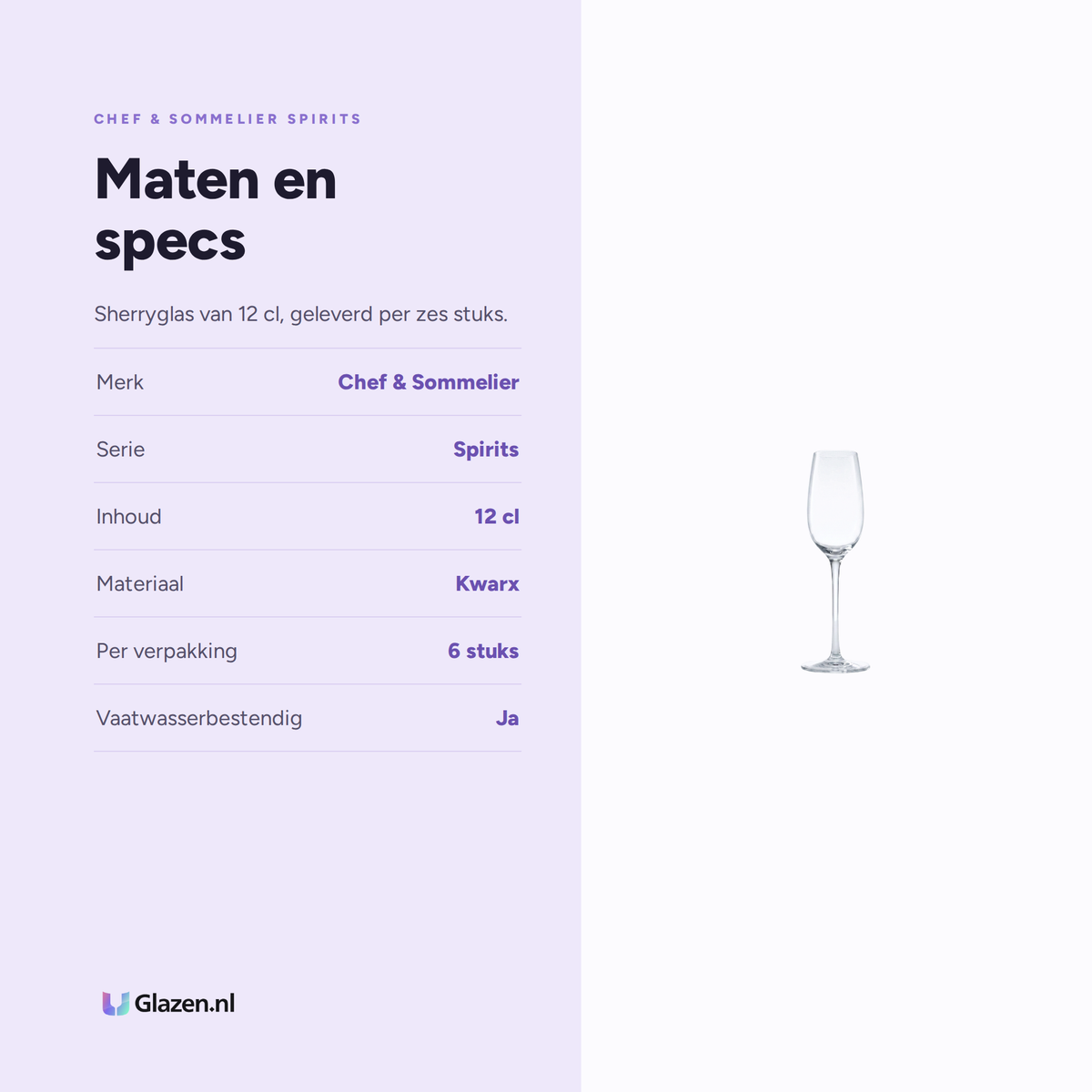 Chef & Sommelier Spirits Sherry Likeurglas 12 Cl - 6 Stuks, maten en specs