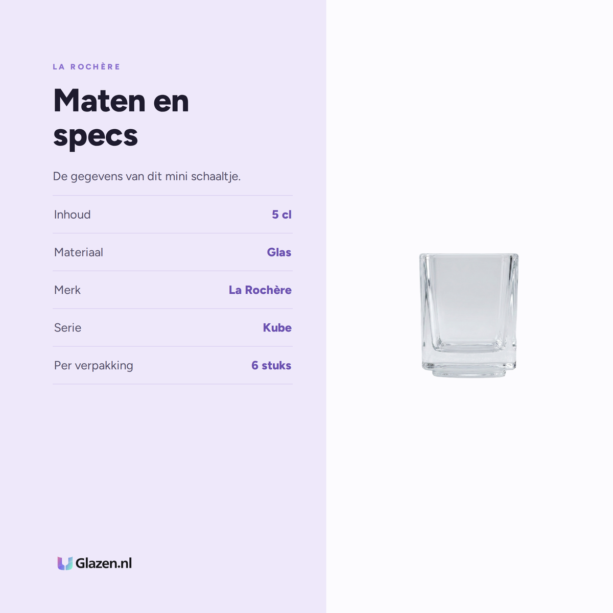 Maten en specs van La Rochère Kube Amuse Schaaltje Mini 5 Cl - 6 Stuks