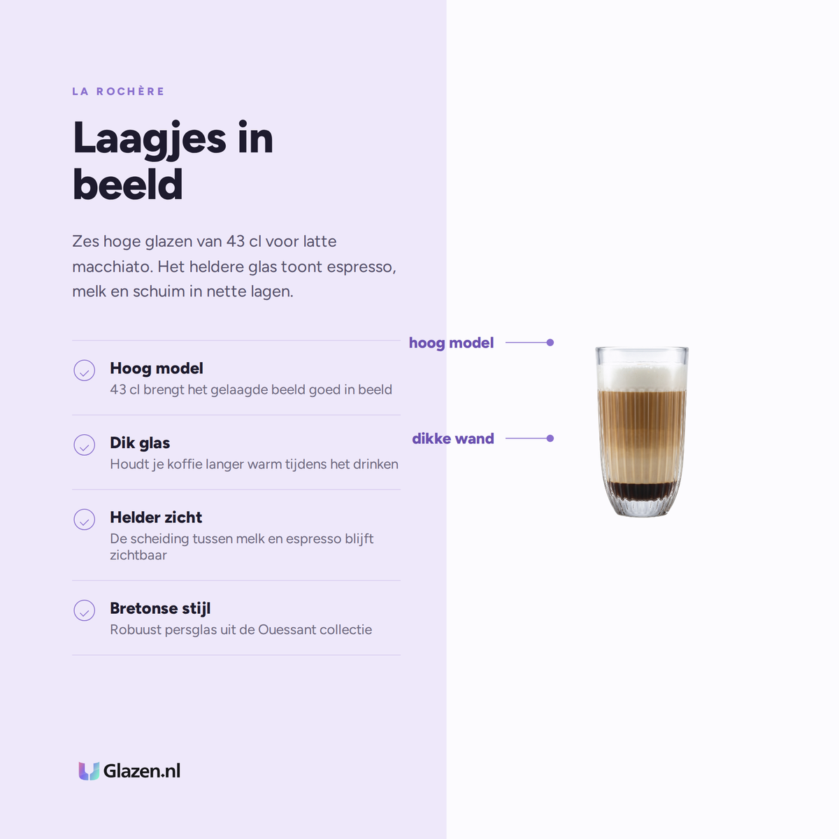 Eigenschappen van La Rochère Ouessant Latte Macchiato Glas 43 Cl - 6 Stuks