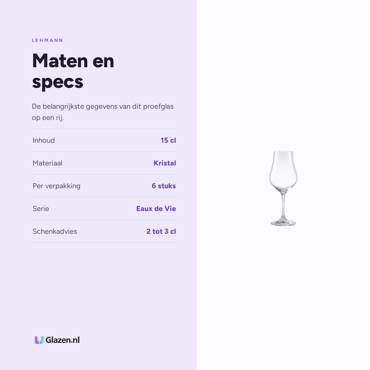 Maten en specificaties van Lehmann Eaux De Vie Proefglas 15 Cl - 6 Stuks