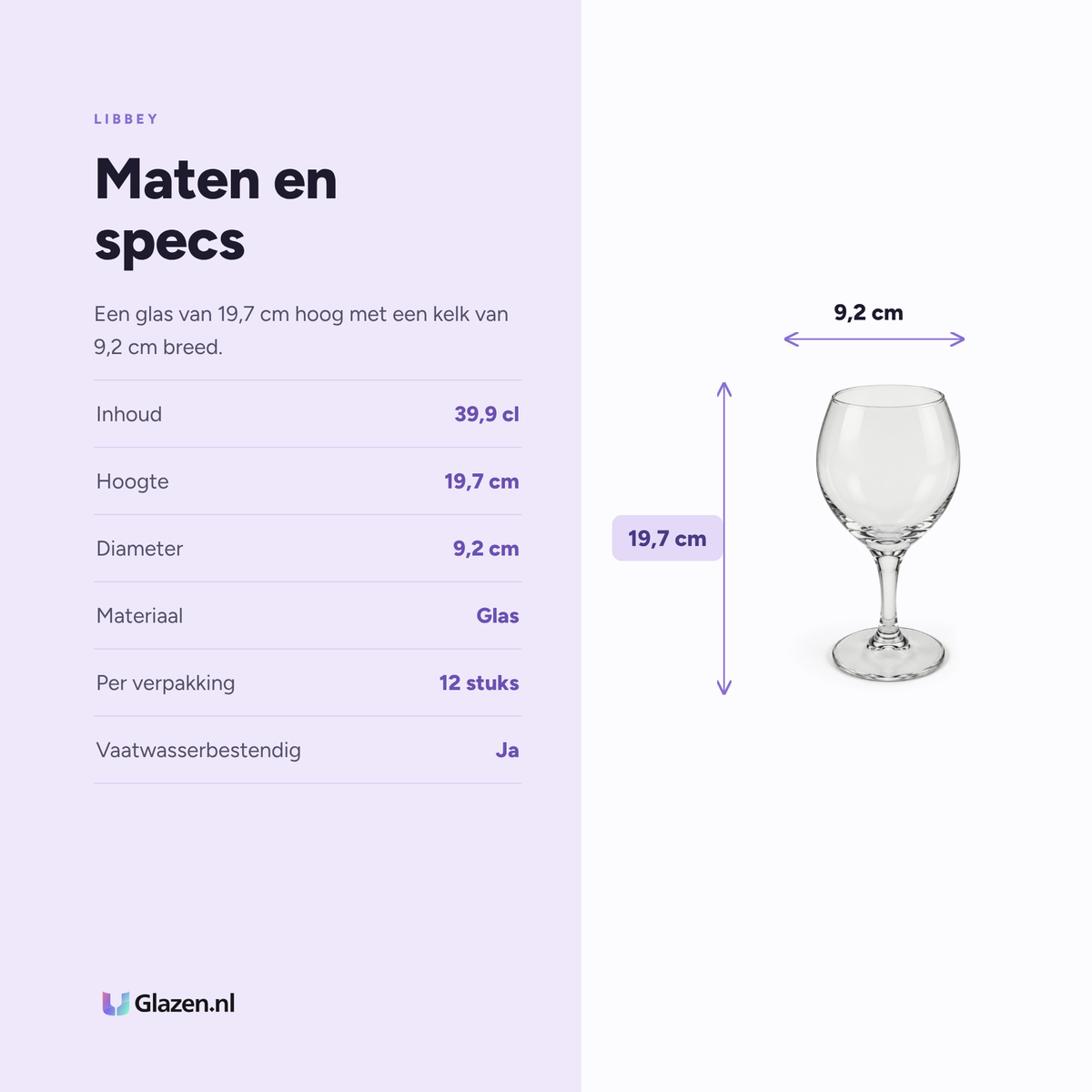 Maten en specificaties van het Libbey Perception rode wijnglas 39,9 cl