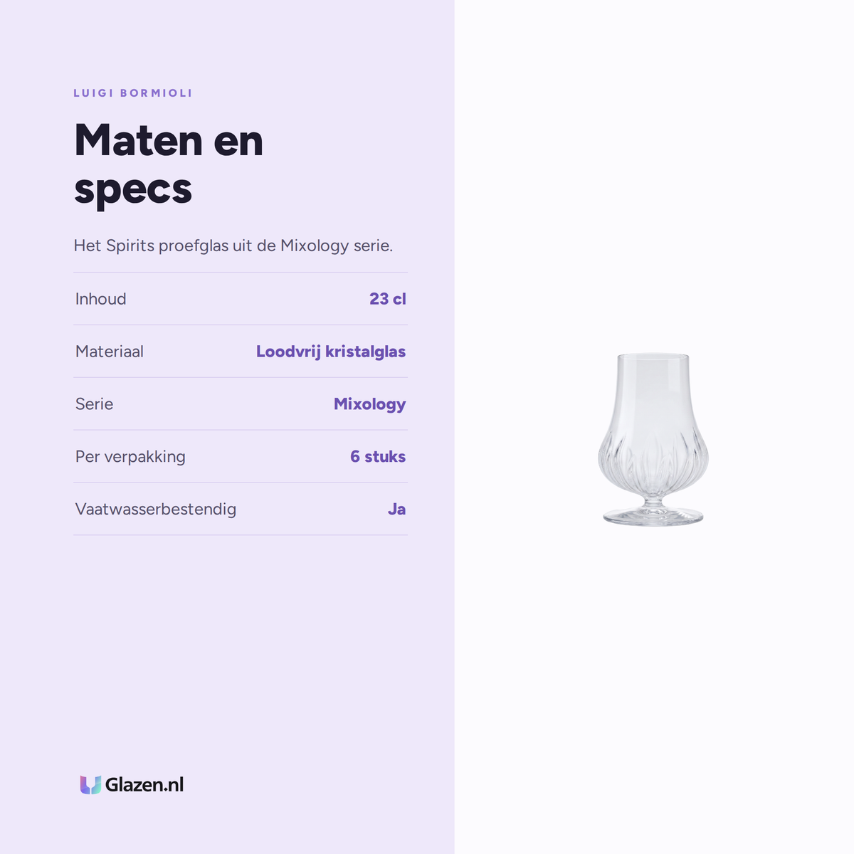 Maten en specs van Luigi Bormioli Mixology Likeurglas 23 Cl Spirits