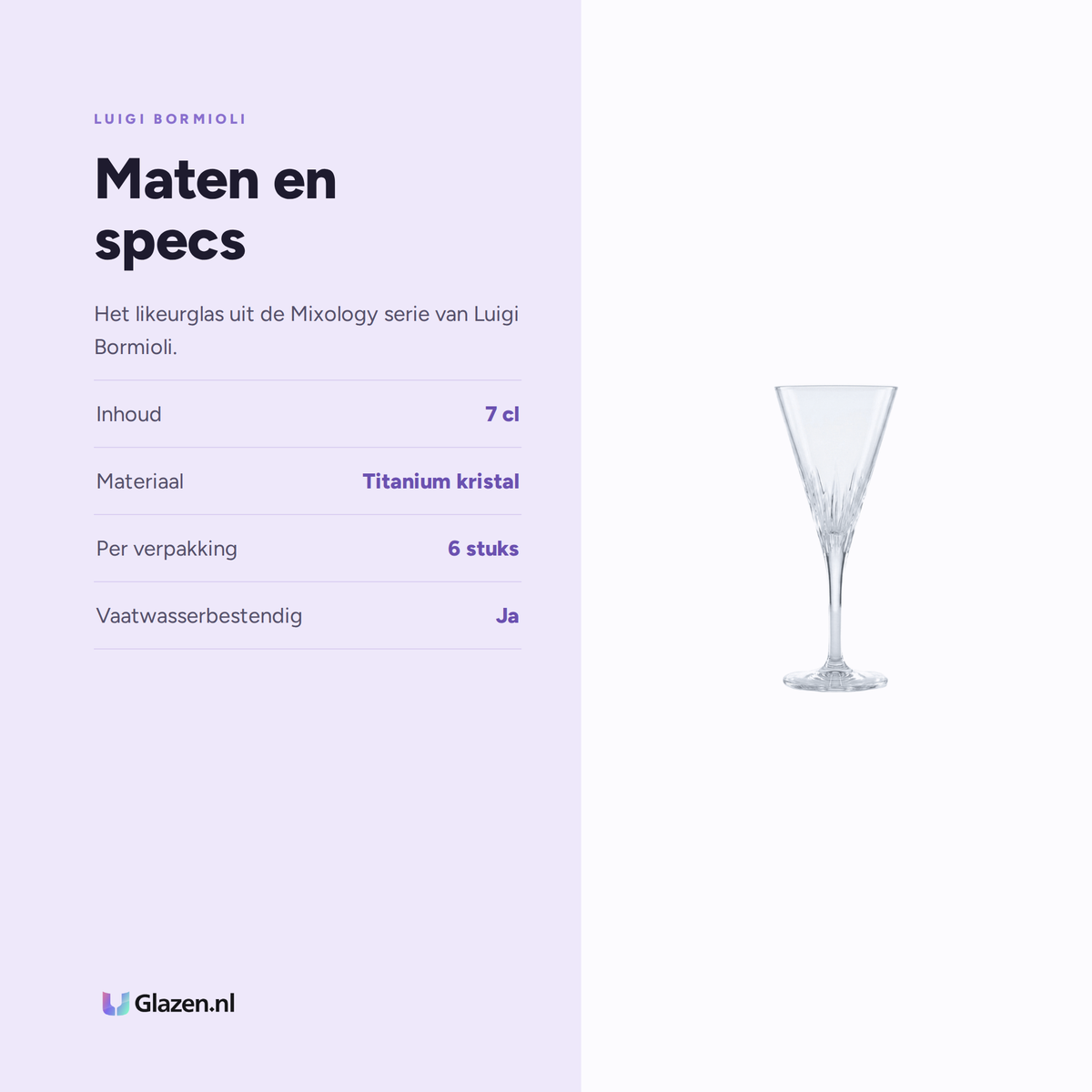 Maten en specs van Luigi Bormioli Mixology Likeurglas 7 Cl Schnapps