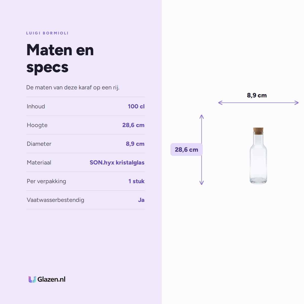 Maten en specs van de Luigi Bormioli Sublime Karaf 1 Liter