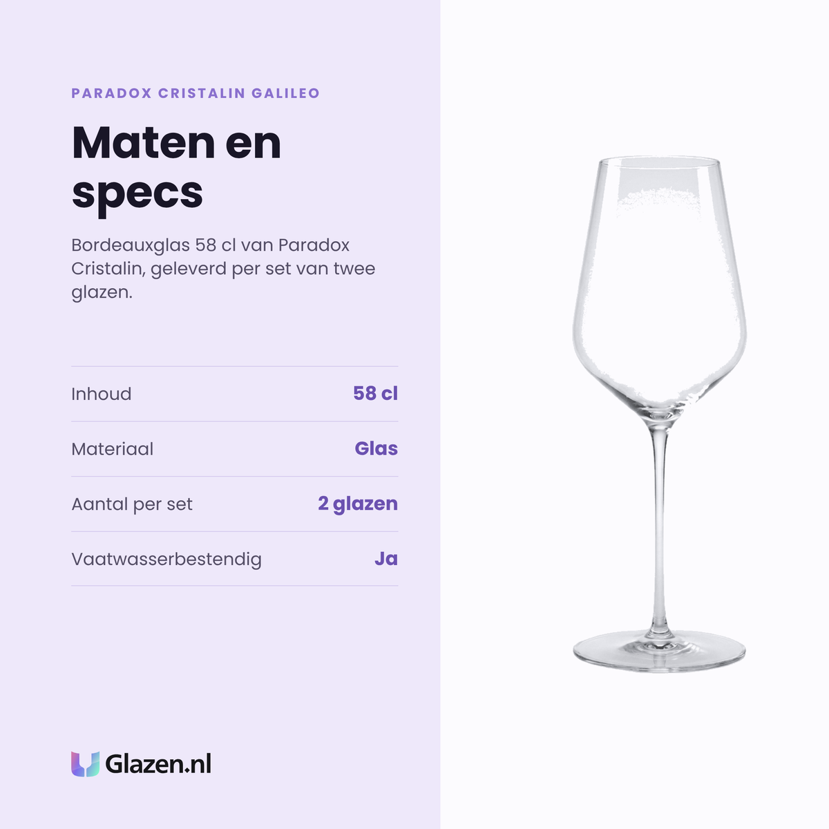 Paradox Cristalin Galileo bordeauxglas 58 cl specificaties: inhoud 58 cl, glas, set van 2