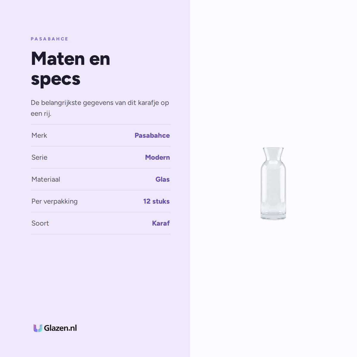 Maten en specificaties van de Pasabahce Modern Karaf 0,32 Liter - 12 Stuks