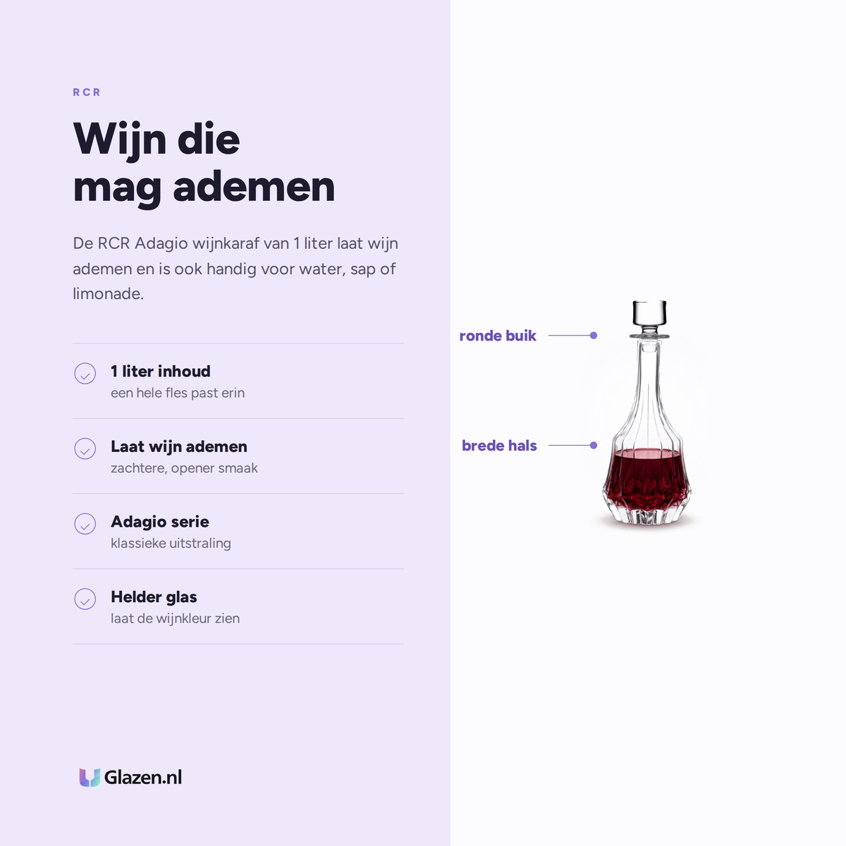 Eigenschappen van RCR Adagio Wijnkaraf 1 Ltr