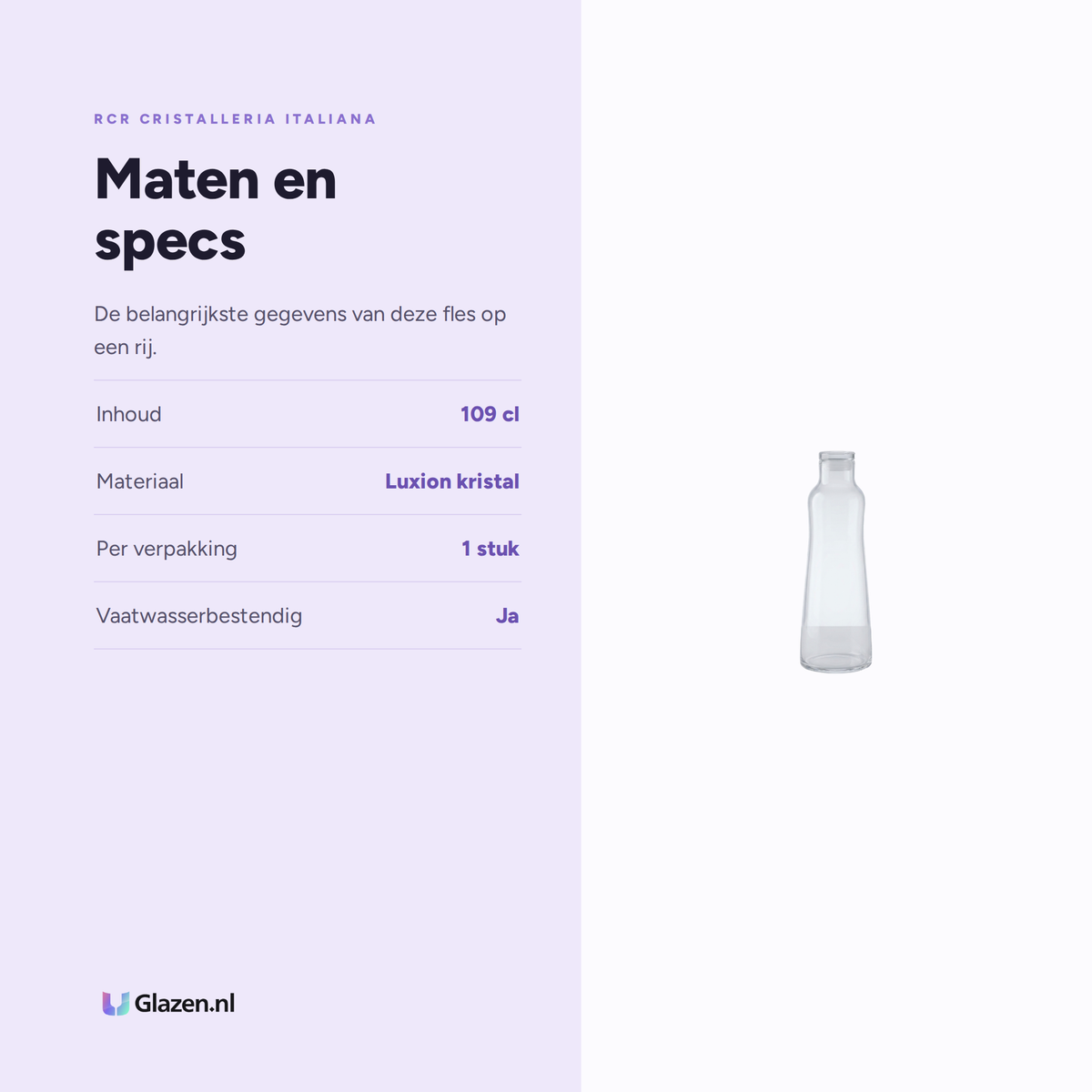 Maten en specs van de RCR Eco Fles Eco 109 Cl