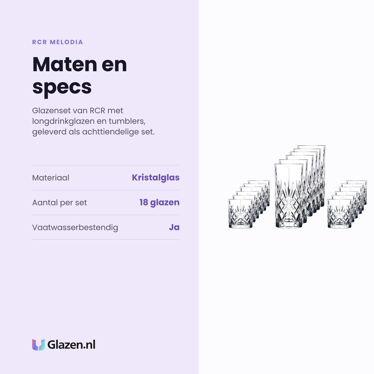 RCR Melodia glazenset 18-delig specificaties: kristalglas, set van 18, vaatwasserbestendig