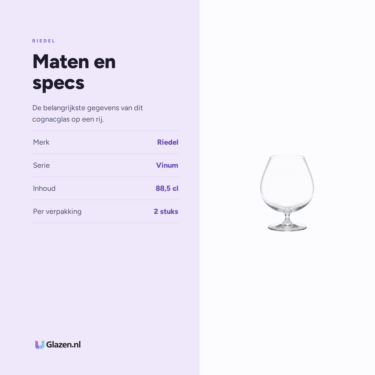 Riedel Vinum Cognagglas 88,5 Cl, 2 stuks maten en specs