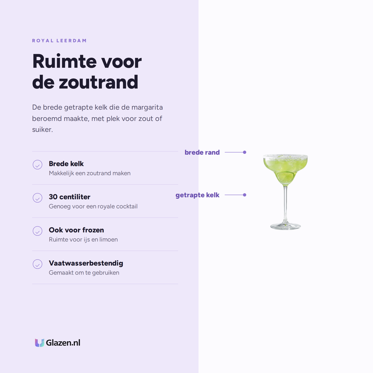 Eigenschappen van de Royal Leerdam Cocktail Margaritaglas 30 Cl - 4 Stuks