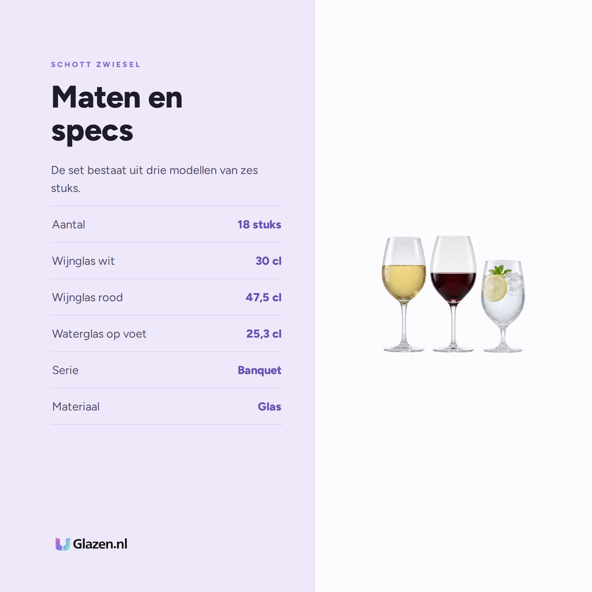 Schott Zwiesel Banquet Glazenset 18-Delig (Witte Wijn, Rode Wijn & Water) maten en specs