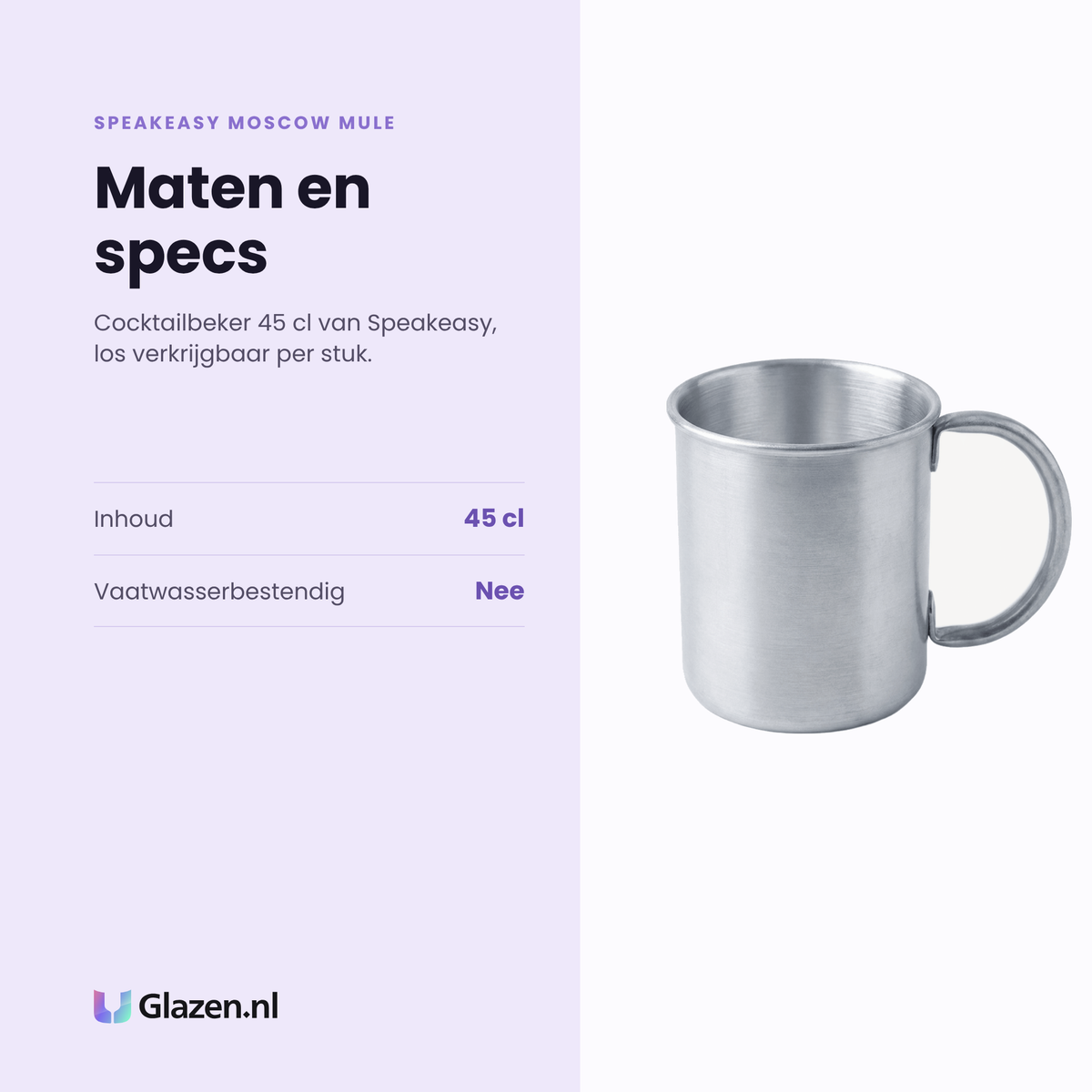 Speakeasy Moscow Mule cocktailbeker 45 cl specificaties: inhoud 45 cl, niet vaatwasserbestendig, los per stuk