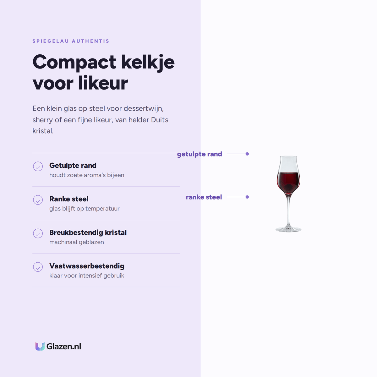 Spiegelau Authentis Likeurglas 17 Cl, 12 Stuks eigenschappen: getulpte rand, ranke steel, breukbestendig kristal, vaatwasserbestendig