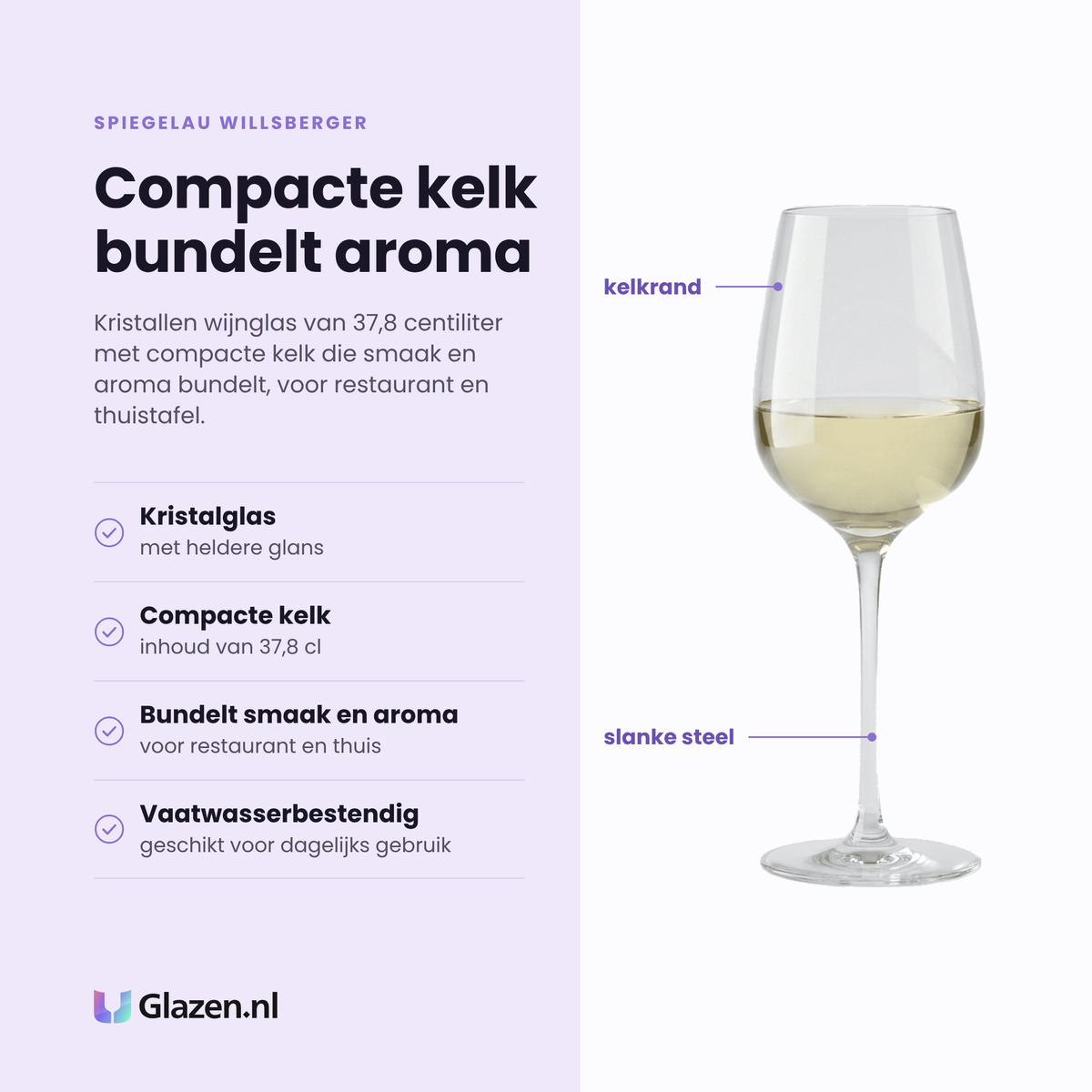 Spiegelau Willsberger Anniversary wijnglas 37,8 cl eigenschappen: kristalglas, compacte kelk, bundelt smaak en aroma, vaatwasserbestendig