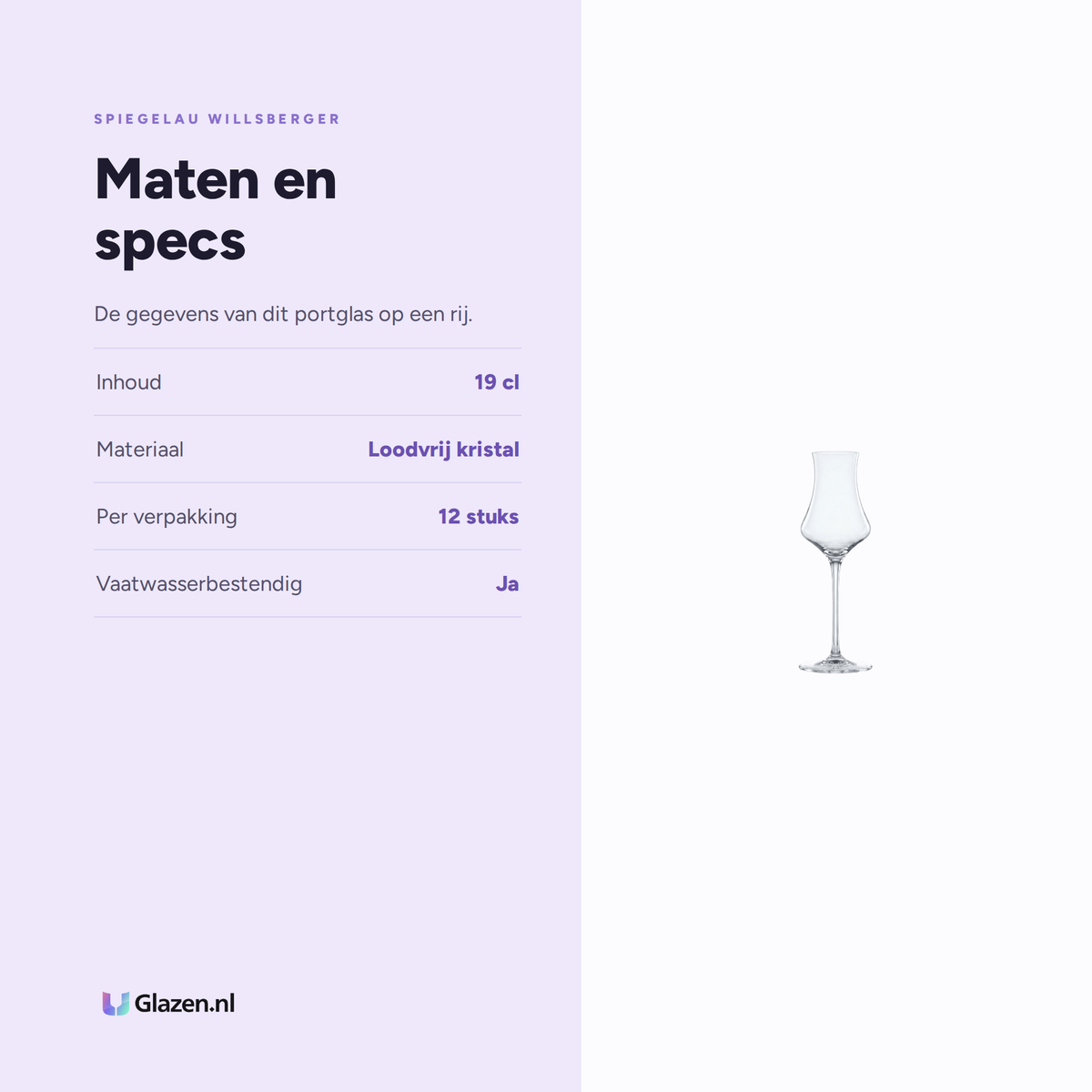 Spiegelau Willsberger Anniversary Portglas 19 Cl, 12 Stuks specificaties: inhoud 19 cl, materiaal Loodvrij kristal, per verpakking 12 stuks, vaatwasserbestendig Ja