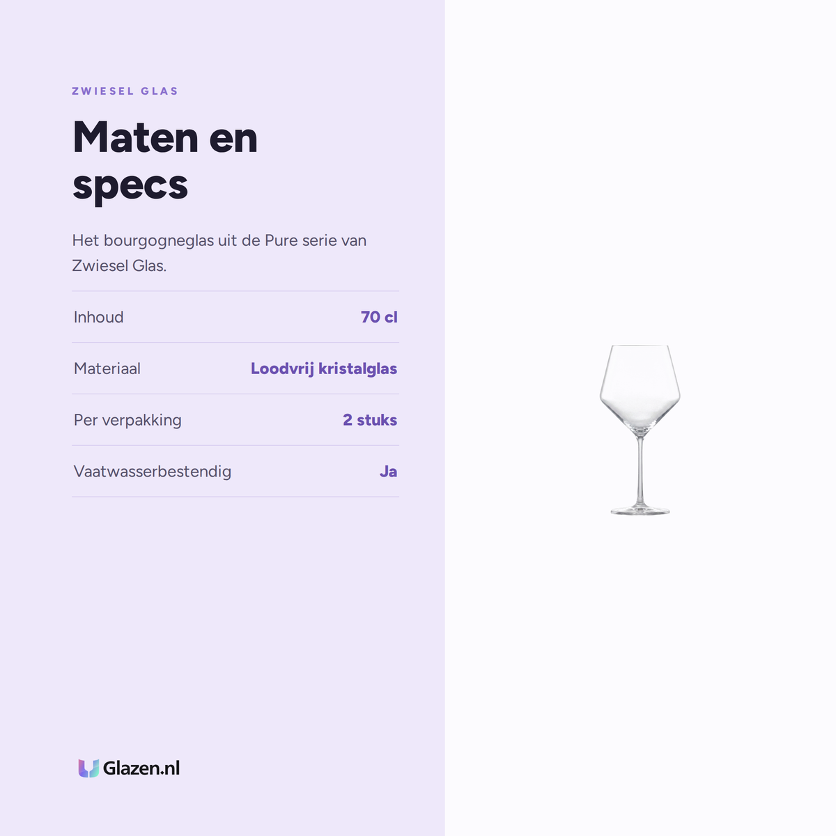 Maten en specs van Zwiesel Glas Pure Bourgogneglas 70 Cl in Geschenkverpakking
