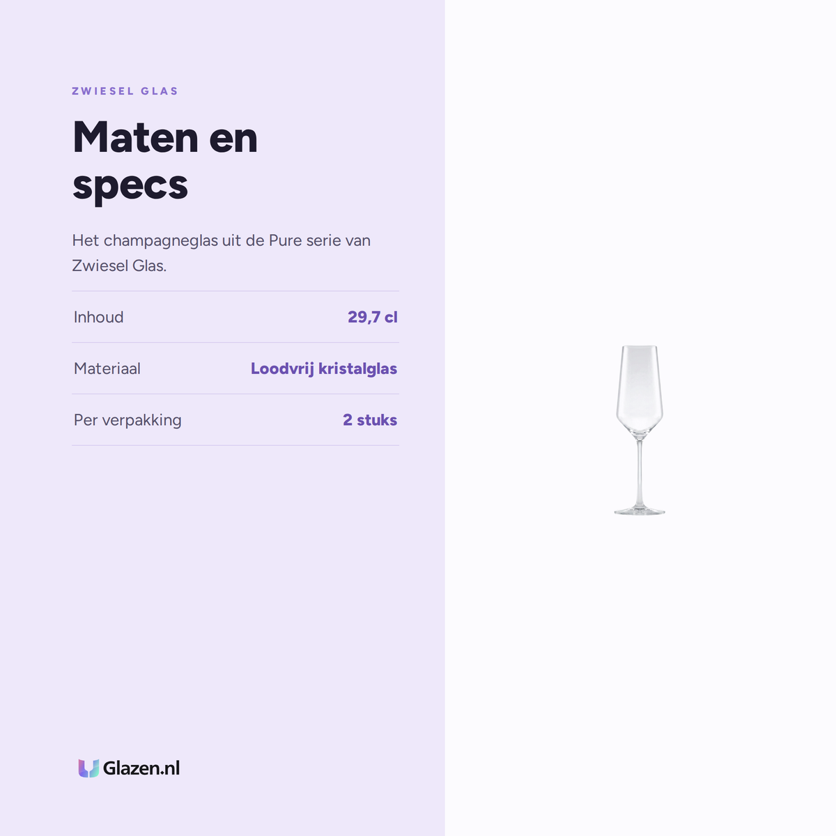 Maten en specs van Zwiesel Glas Pure Champagneglas 29,7 Cl met Mousseerpunt in Geschenkverpakking