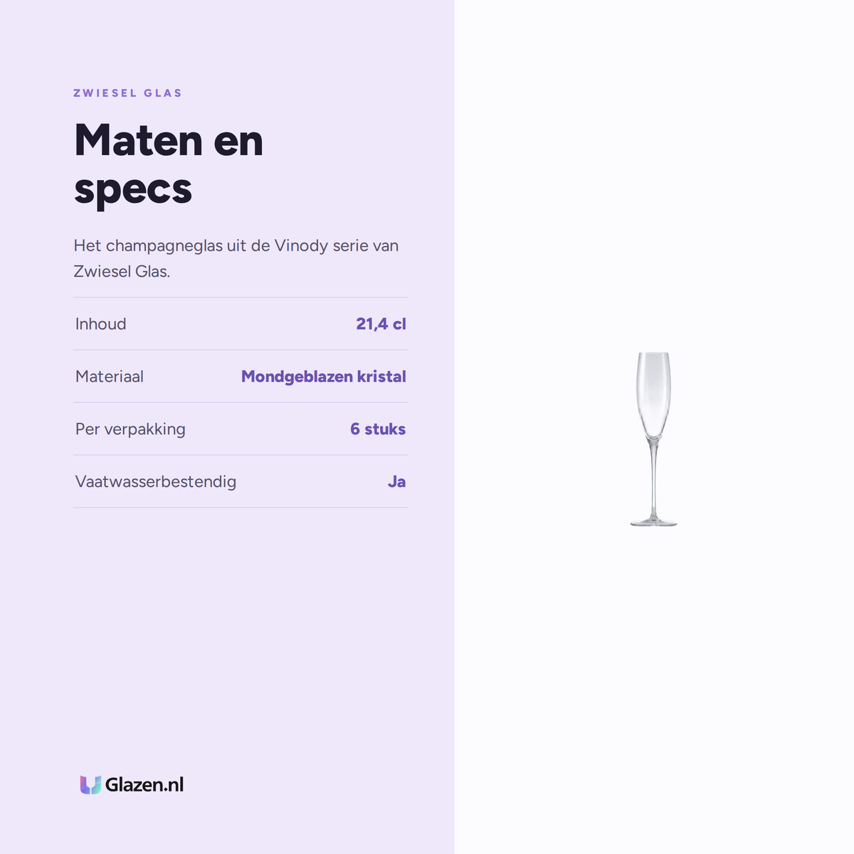 Maten en specs van Zwiesel Glas Vinody Champagneglas 21,4 Cl met Mousseerpunt