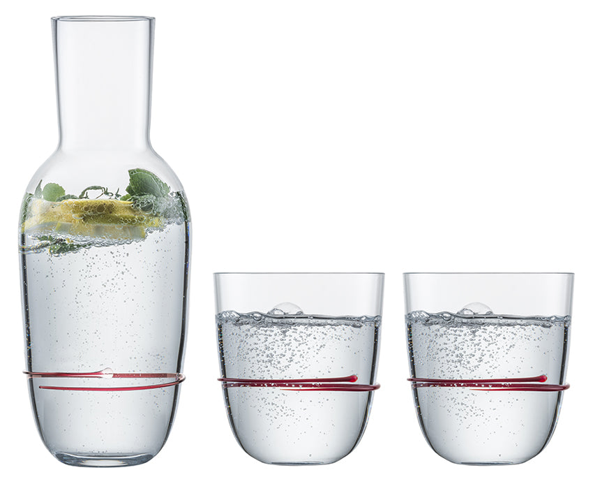 Zwiesel Glas Aura – zestaw z karafką i 2 szklankami typu tumbler, czerwony – 3 sztuki