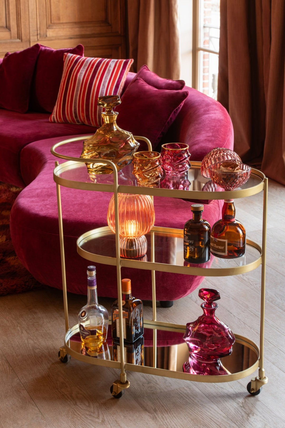 J-Line Embossed Gold Rim Water Glass Ochre Yellow/Bronze Assorted - 2 Pieces