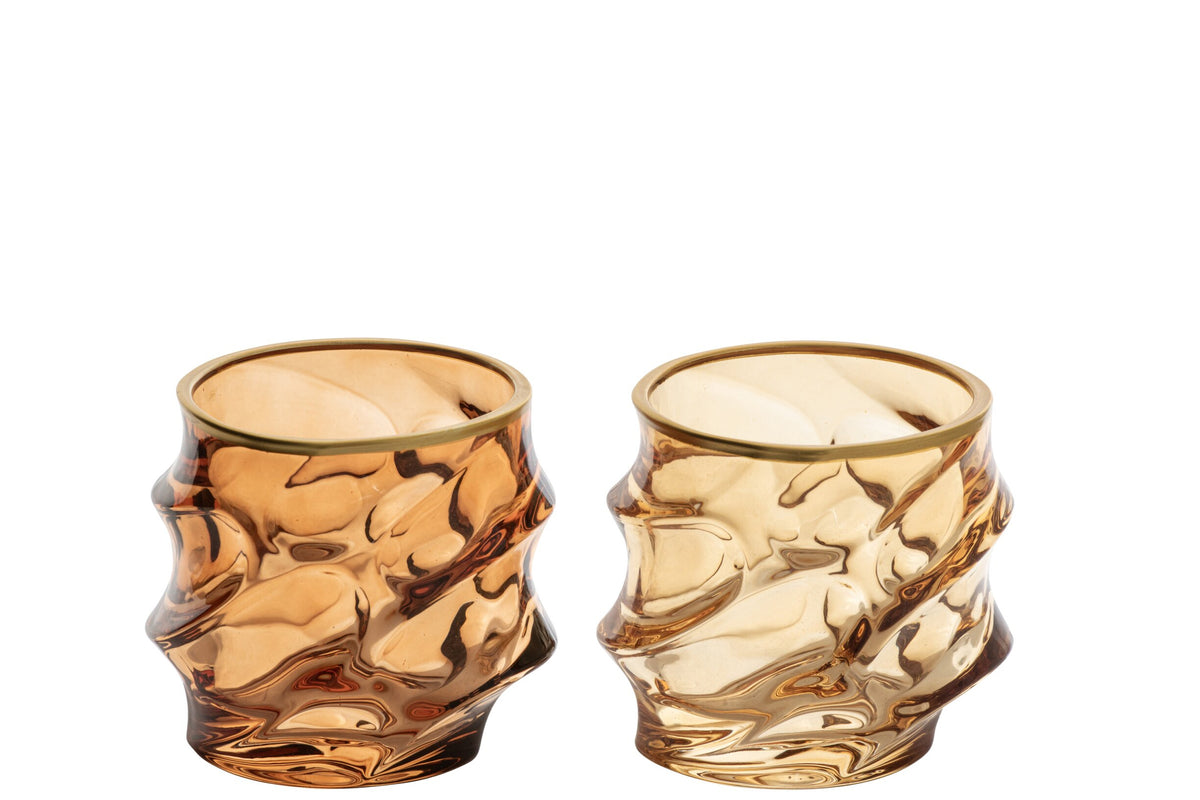 J-Line Embossed Gold Rim Water Glass Ochre Yellow/Bronze Assorted - 2 Pieces