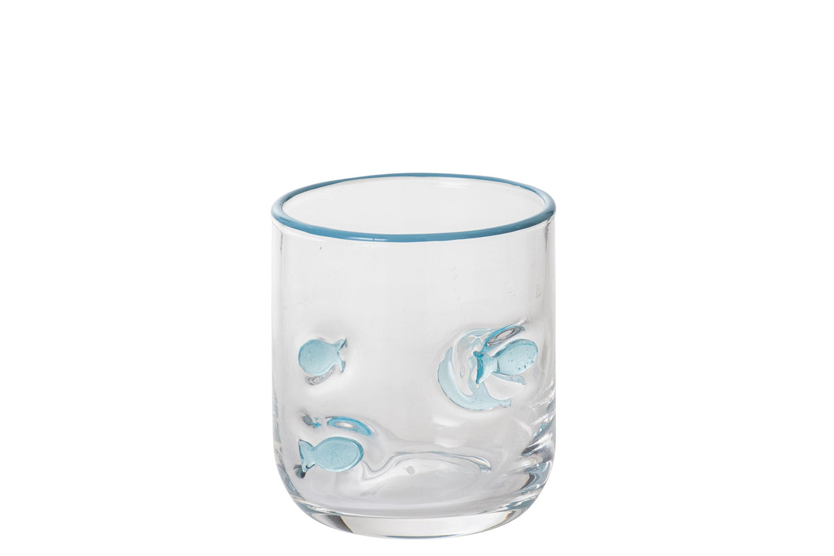 J-Line Water Glass Fish Small Transparent/Light Blue
